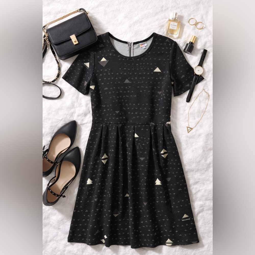 LuLaRoe Black and Gray Geometric Midi Dress